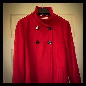 Larry Levine Red Wool Blend Double Breasted Coat